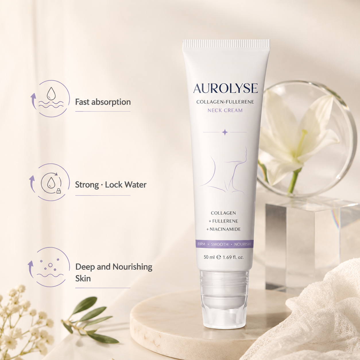 AUROLYSE™ 5-Roller Neck Firming Cream – Collagen & Hyaluronic Acid for Smoother, Tighter-Looking Neck Skin
