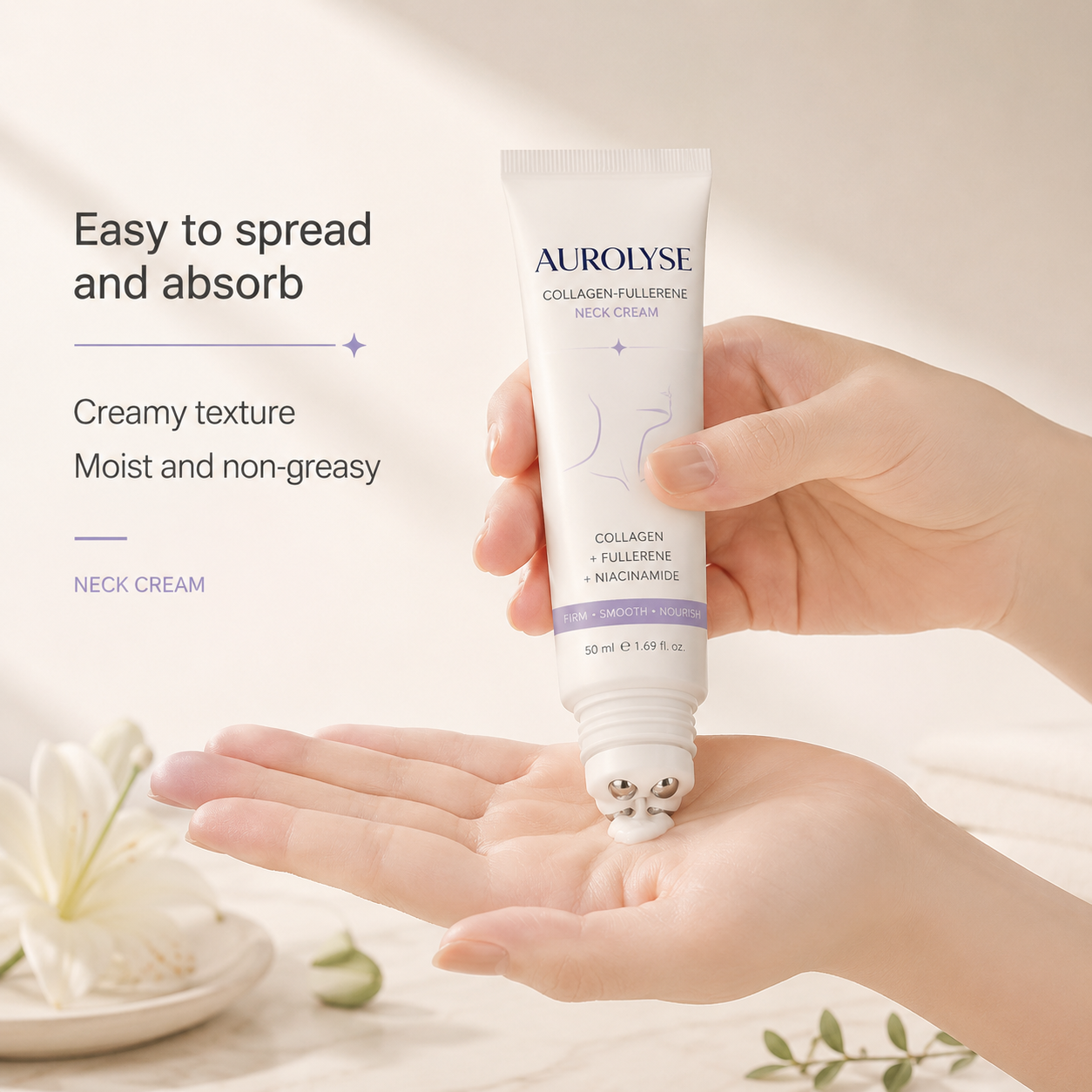 AUROLYSE™ 5-Roller Neck Firming Cream – Collagen & Hyaluronic Acid for Smoother, Tighter-Looking Neck Skin